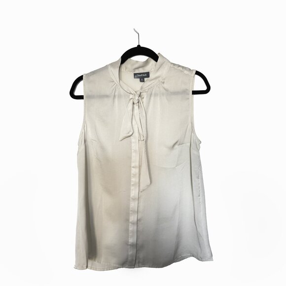 Modcloth Champagne Semi Sheer Blouse Ivory Sleeveless Sash Bow Front - Picture 1 of 3